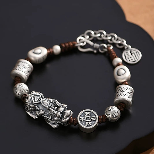 Gold Ingot Pixiu Bracelet Retro Bracelet Silver Luck Beads for Men and Women