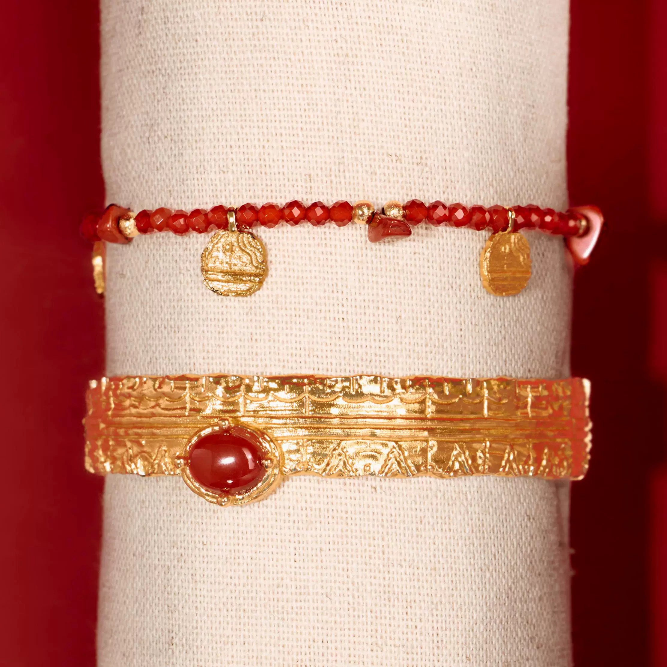 Red Agate Beaded Kiss Bracelet + Necklace Red String New Year Gift