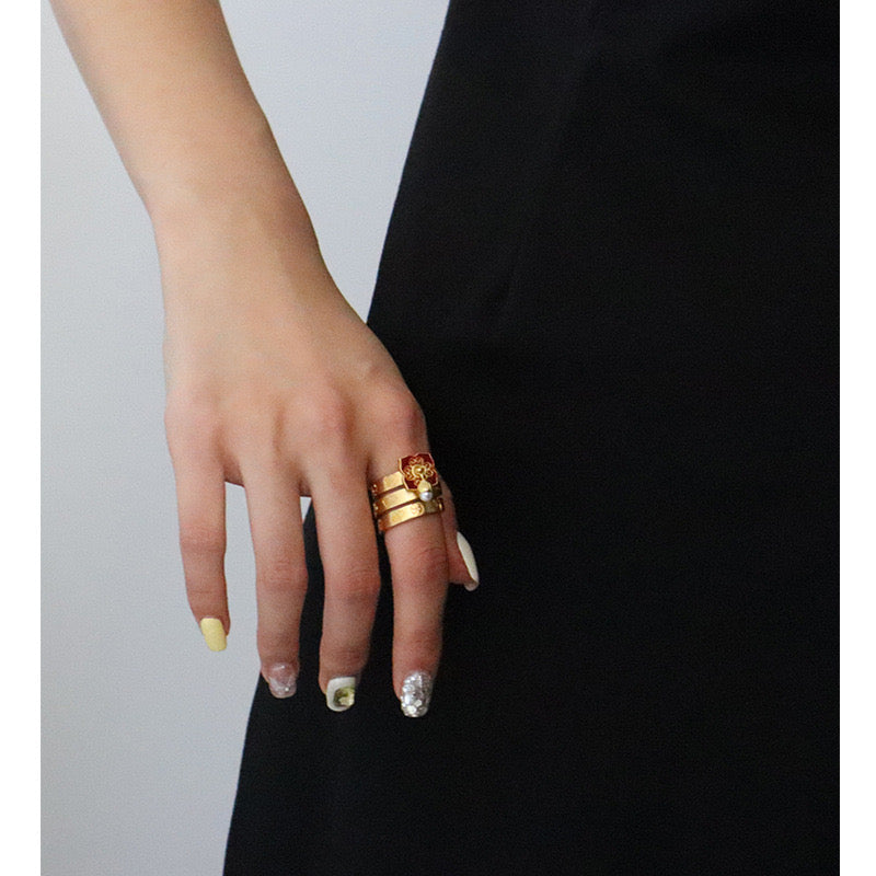 Gold-Plated Open Ring With Multiple Engraved Lucky Rings Rerhy