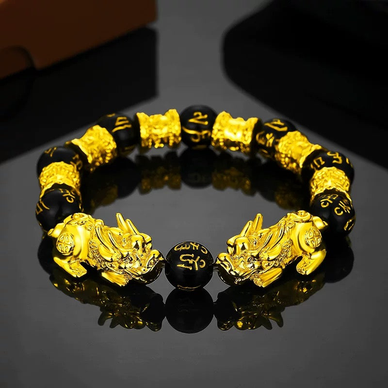 Black Obsidian Pixiu Bracelet Gold for Women Men's Gifts - Protection Healing Bracelet - 10mm Gemstone Beaded Adjustable Bracelet Pulseras Para Hombres Mujer