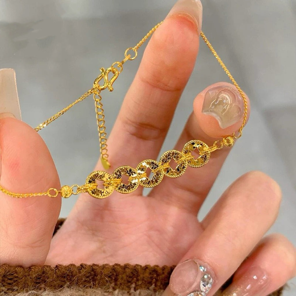 Handmade Blessing Bracelet + Necklace Set Fortune Copper Coin Bracelet New Year Gift Copper Gold Plated (Adjustable)