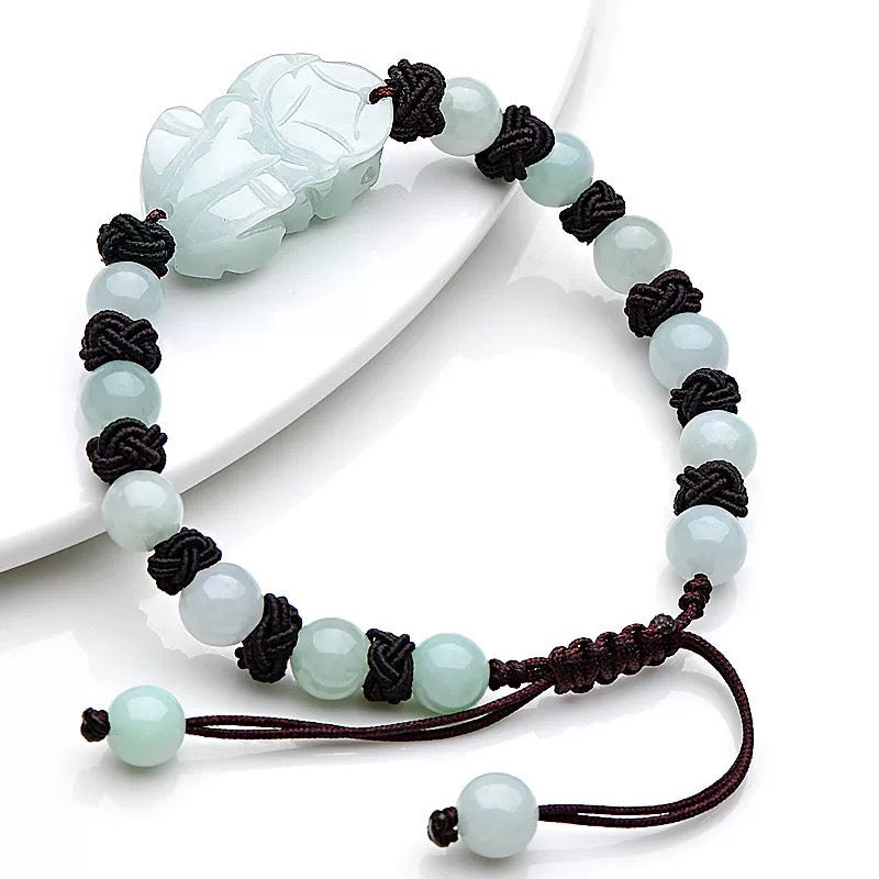 Tibetan Red String Bracelet jade Pixiu Fengshui- Buddhist Lucky Charm（Adjustable）