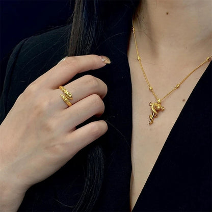 Snake Cross Necklace Guardian Necklace + Golden Snake Ring