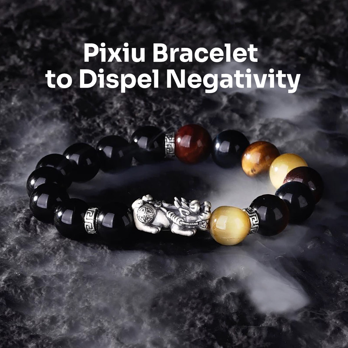 Pixiu Bracelet Ward Off Negativity and Attract Good Luck Bracelet Obsidian Tiger Eye Stone Silver Bracelet Set My Store