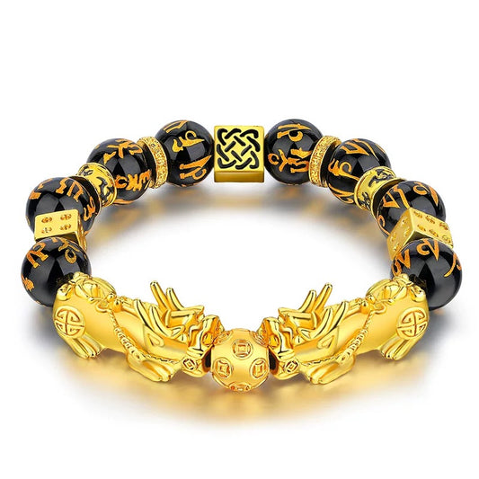 【Enhancement in Serendipity】Pixiu Bracelet Gold-Plated Dice Obsidian Bracelet for Debt Relief and Gambling Fortunes