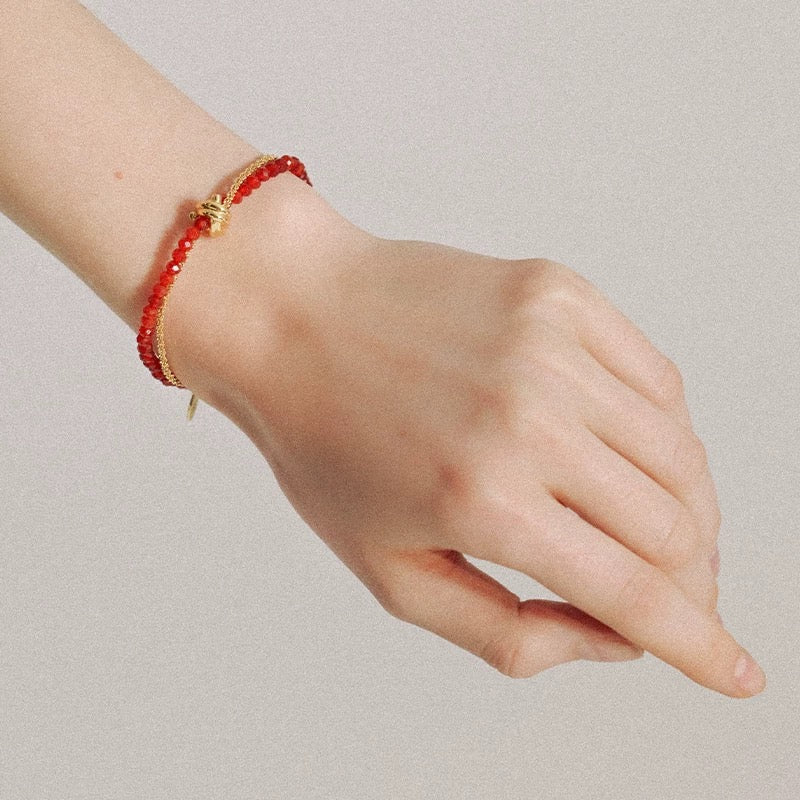 Red Agate Beaded Kiss Bracelet + Necklace Red String New Year Gift