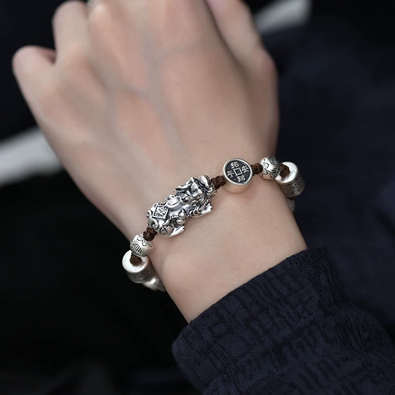 Gold Ingot Pixiu Bracelet Retro Bracelet Silver Luck Beads for Men and Women