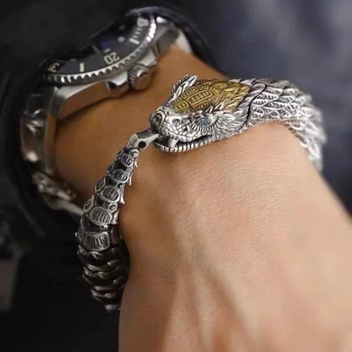 Sterling Silver Handmade Dragon Chain Bracelet（dragon mouth is adjustable） Rerhy