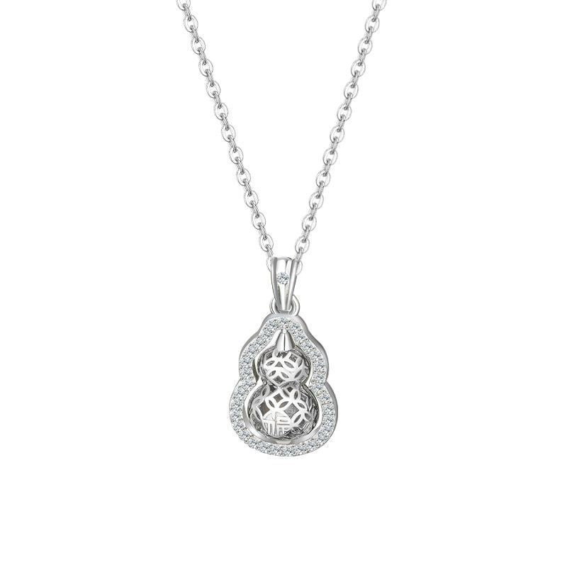 【Last Day Sale: Best Price of the YEAR】Gold-Plated Hollow Engraved Rotating Gourd Pendant Necklace with Moissanite Diamonds Rerhy