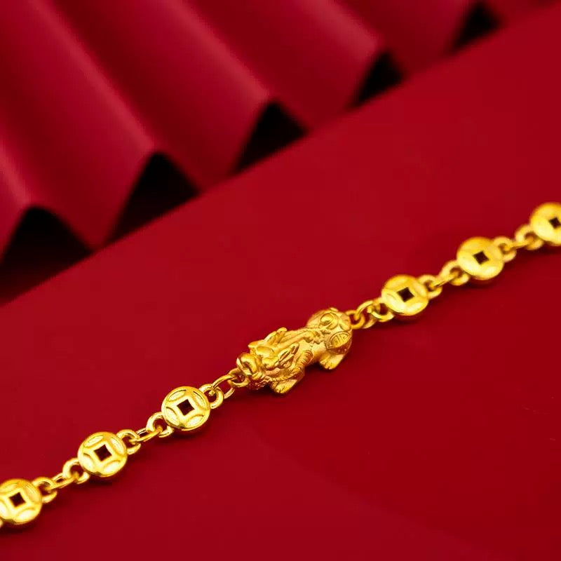 【Fulfillment of Wealth Potential】 Fine Coin Pixiu Fortune Bracelet Gold