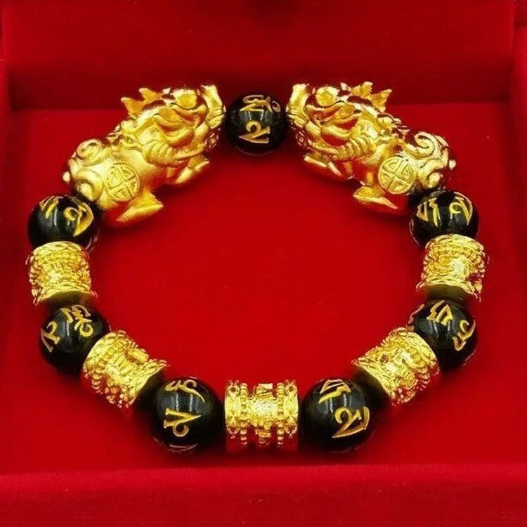 Black Obsidian Pixiu Bracelet Gold for Women Men's Gifts - Protection Healing Bracelet - 10mm Gemstone Beaded Adjustable Bracelet Pulseras Para Hombres Mujer
