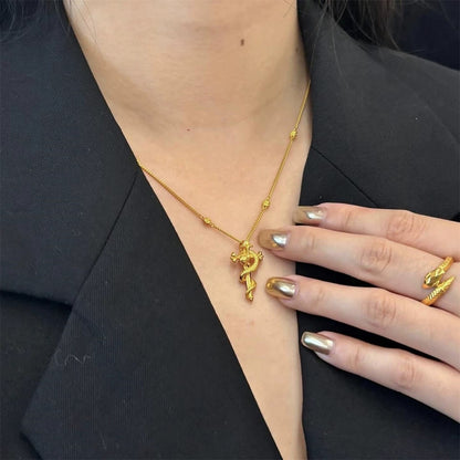 Snake Cross Necklace Guardian Necklace + Golden Snake Ring