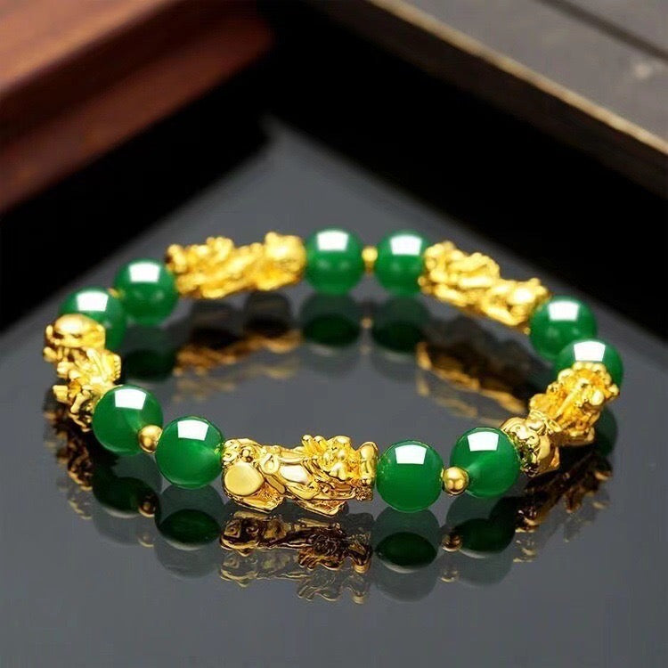 【Fortune Guaranteed】Pixiu Bracelet Gold Plated Agate Bracelet for Debt Relief and Gambling Fortunes