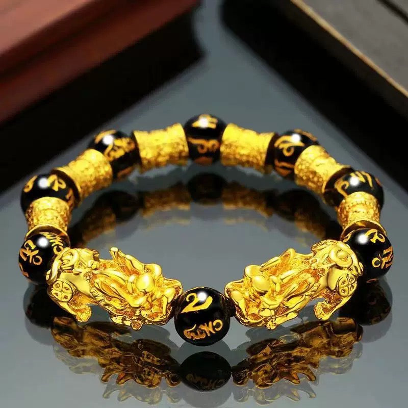 Black Obsidian Pixiu Bracelet Gold for Women Men's Gifts - Protection Healing Bracelet - 10mm Gemstone Beaded Adjustable Bracelet Pulseras Para Hombres Mujer