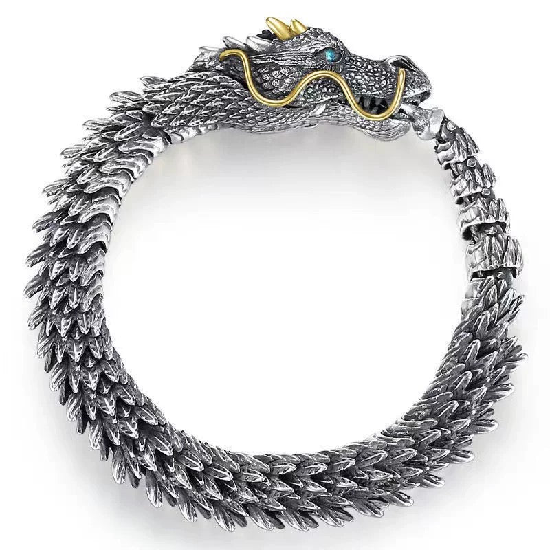 Sterling Silver Handmade Dragon Chain Bracelet（dragon mouth is adjustable） Rerhy