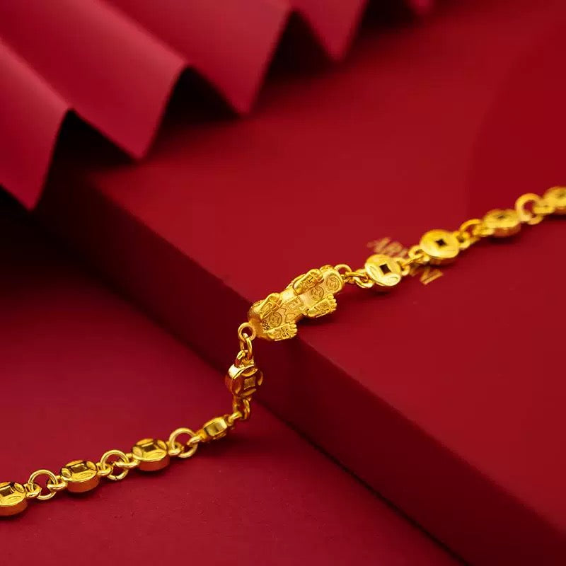 【Fulfillment of Wealth Potential】 Fine Coin Pixiu Fortune Bracelet Gold