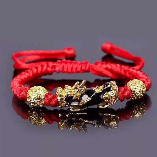 Tibetan Red String Bracelet Pixiu Fengshui- Buddhist Lucky Charm（Adjustable） Rerhy