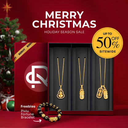 【Last Chance!! Elegant Set of Best Selling Bracelets & Free Gifted Matching Bracelet】Exquisite Feng Shui Pixiu Set: Gold Pixiu Pendant+Gold Gourd Necklace+Pixiu Vajra Necklace