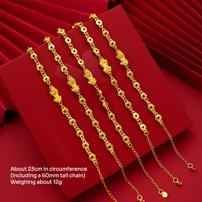 【Fulfillment of Wealth Potential】 Fine Coin Pixiu Fortune Bracelet Gold