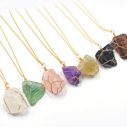 Natural Energy Crystal Necklace Irregular Raw Stone Pendant Handmade Wire Wrap Jewelry My Store