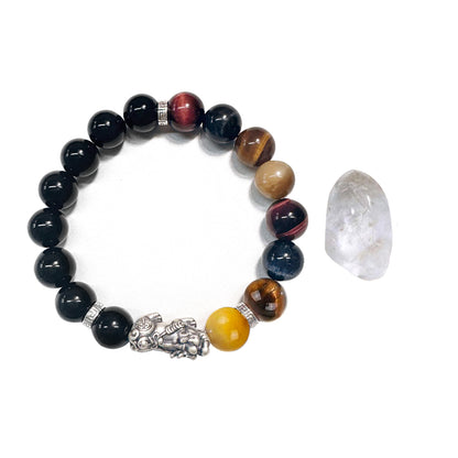 Pixiu Bracelet Ward Off Negativity and Attract Good Luck Bracelet Obsidian Tiger Eye Stone Silver Bracelet Set My Store