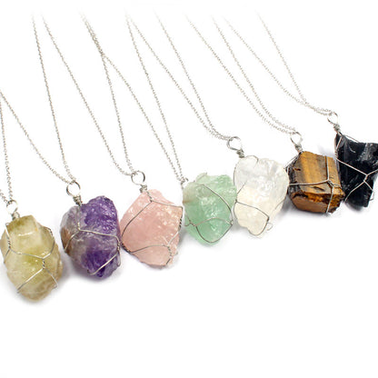 Natural Energy Crystal Necklace Irregular Raw Stone Pendant Handmade Wire Wrap Jewelry My Store