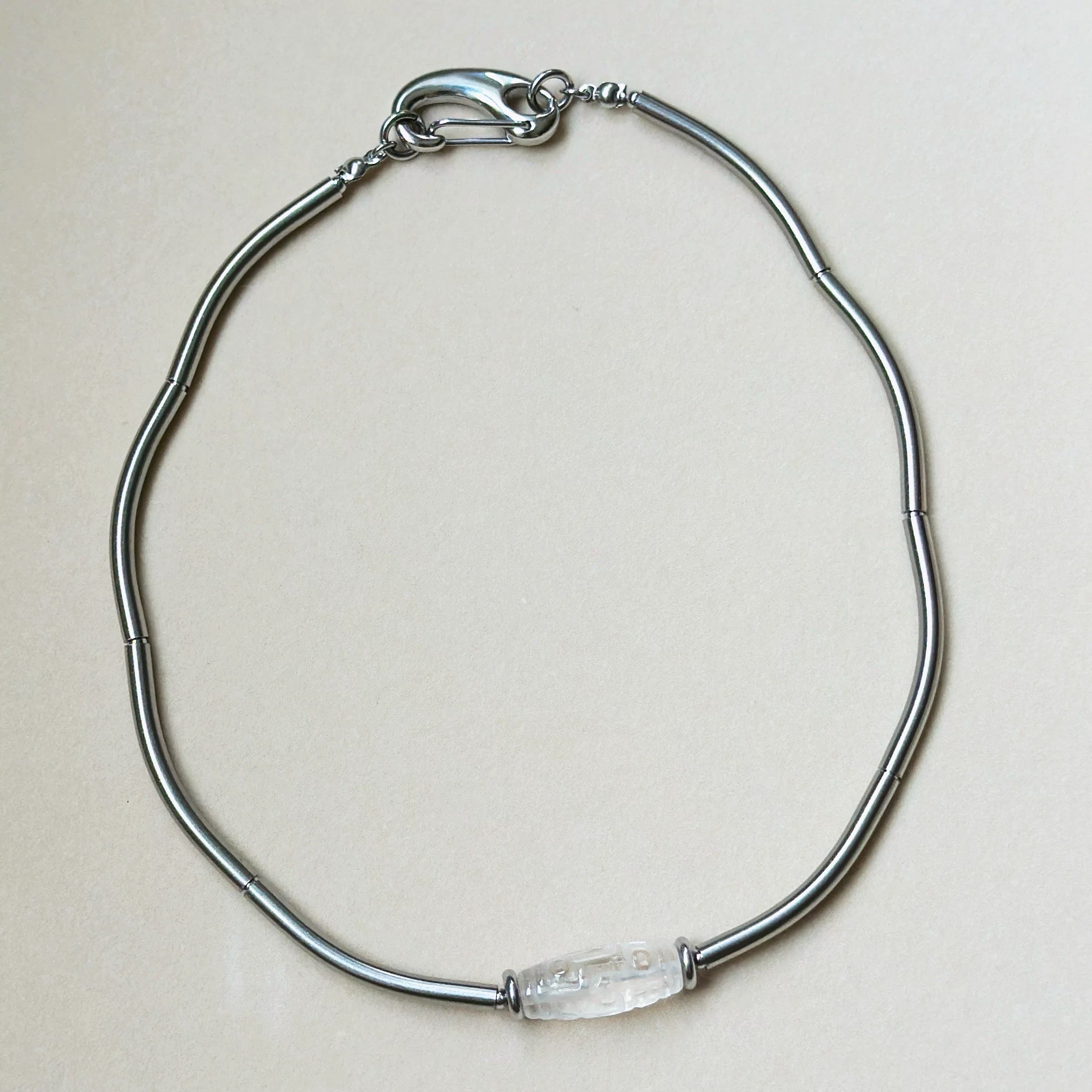 Dzi White Crystal Silver Obsidian Titanium Steel Necklace, Tibetan Design, Good Luck Protection Necklace My Store