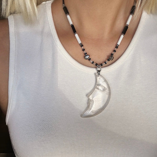 "Moonlight Lover" handmade white crystal moon pendant agate mother-of-pearl necklace My Store