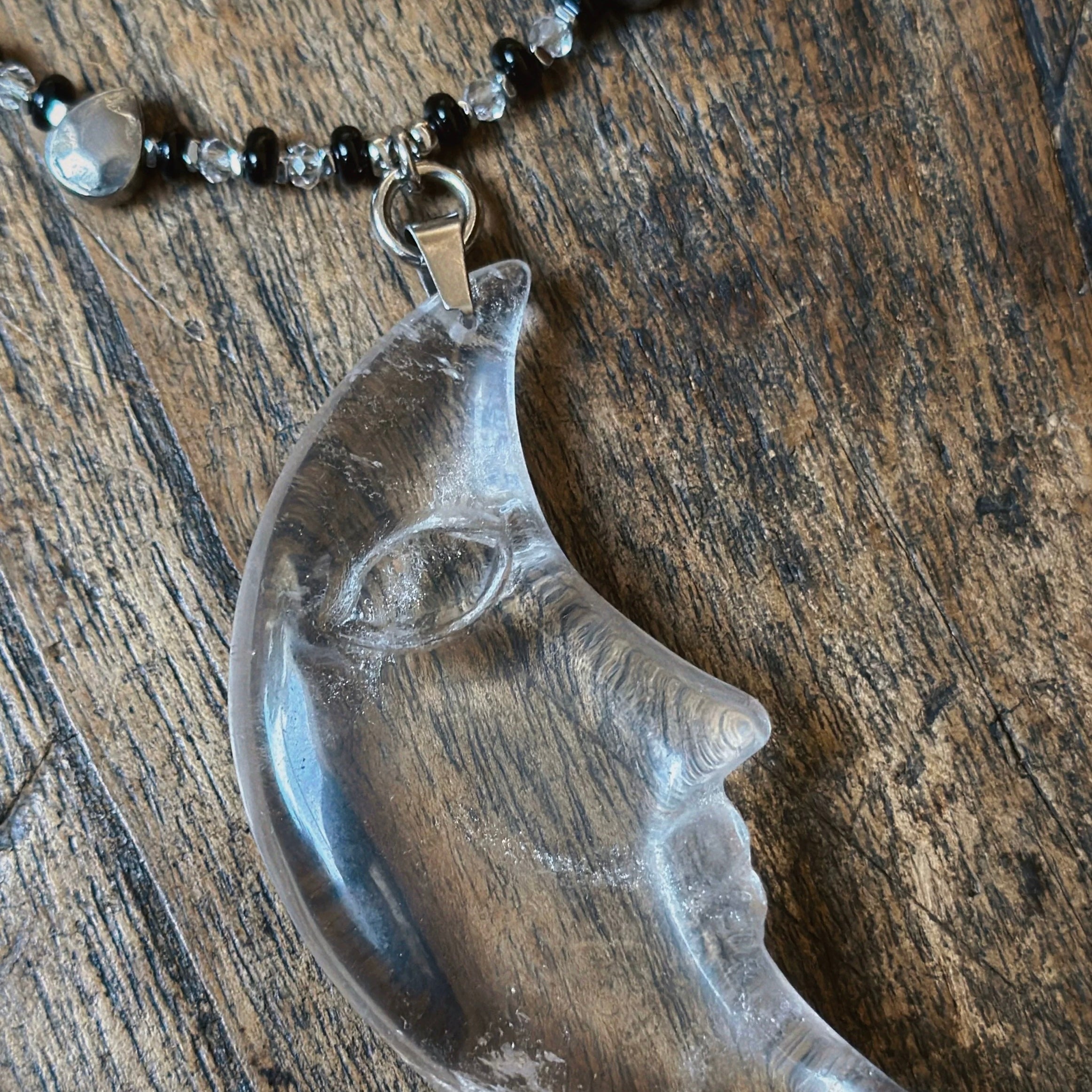 "Moonlight Lover" handmade white crystal moon pendant agate mother-of-pearl necklace My Store