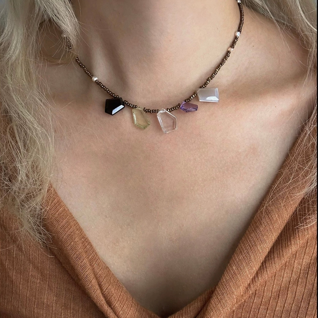 Desert Sunshine Colorful Crystal Pillar, Calming Crystal Energy Necklace My Store