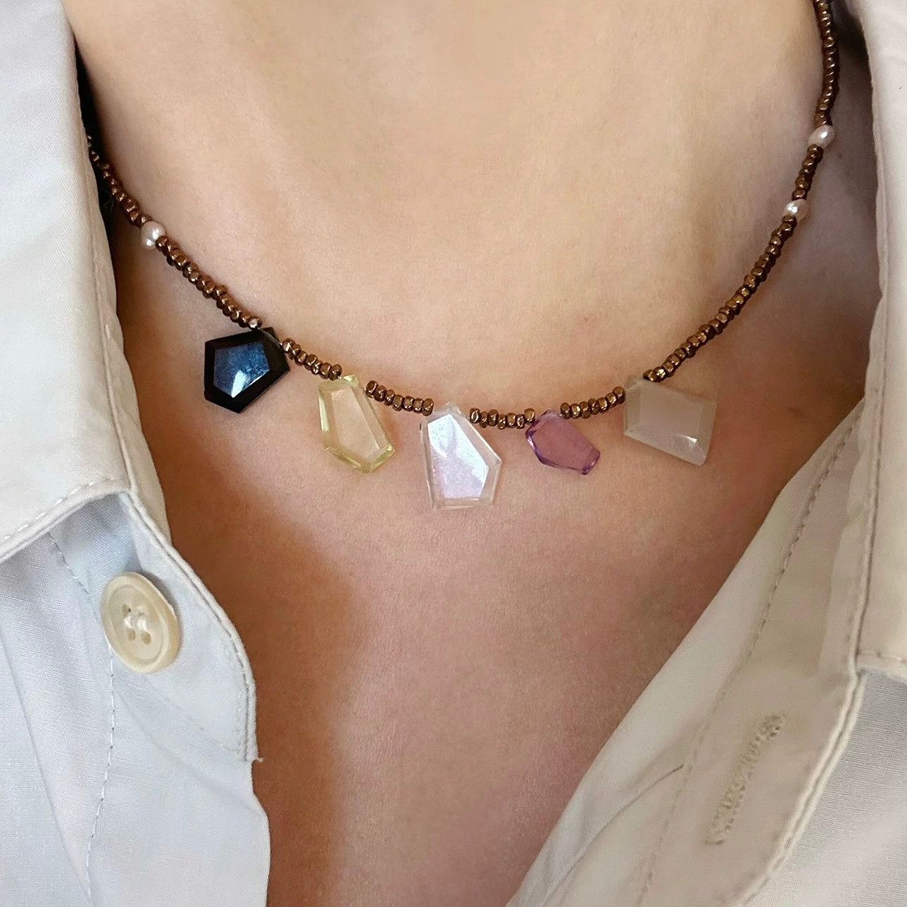 Desert Sunshine Colorful Crystal Pillar, Calming Crystal Energy Necklace My Store