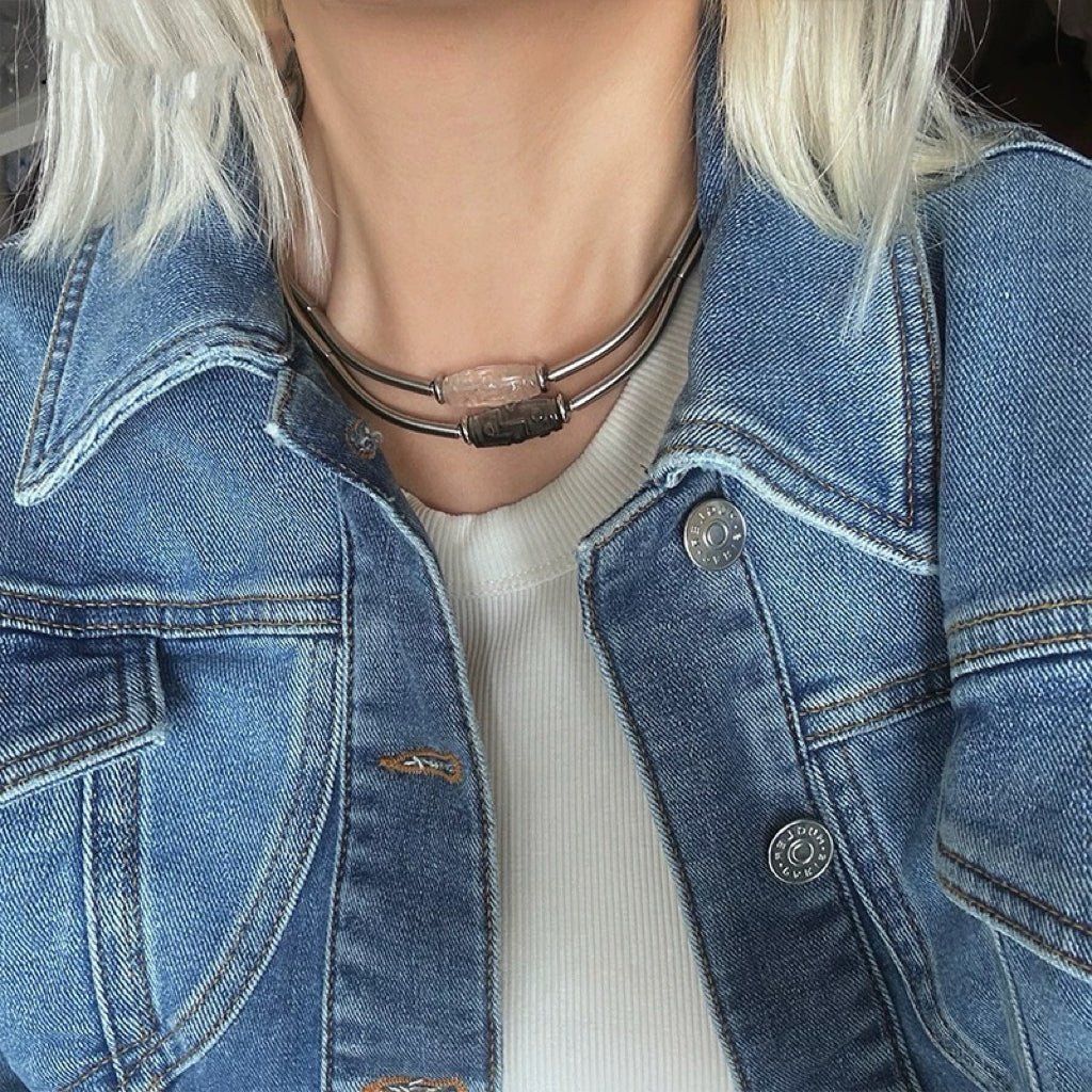 Dzi White Crystal Silver Obsidian Titanium Steel Necklace, Tibetan Design, Good Luck Protection Necklace My Store