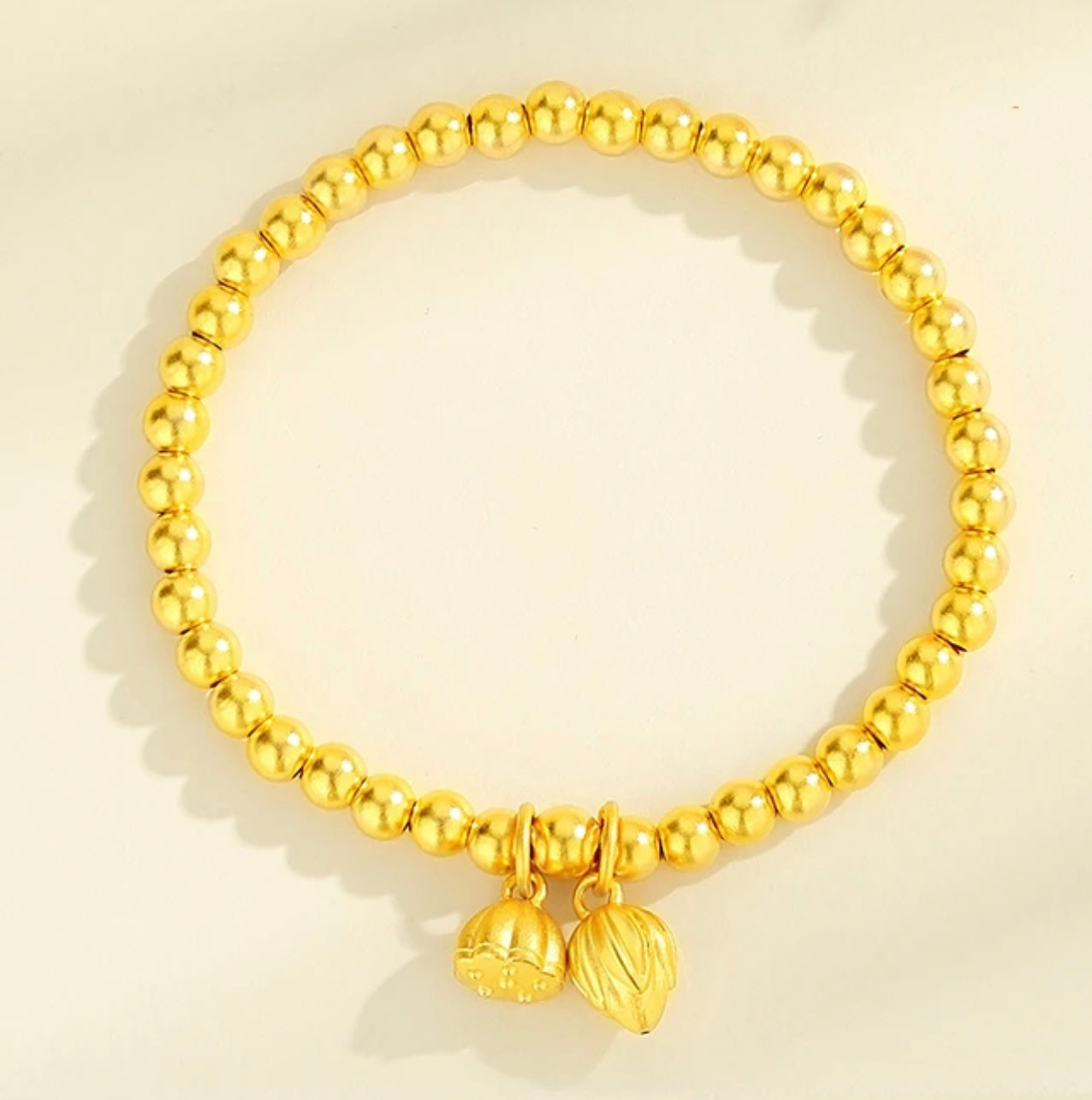 【Last Day ALERT!! Best Price of the YEAR: Best Price of the YEAR】-- Two Lives in Joy Ancient Gold Bracelet Women's Round Beads Gold-plated Lotus Design Fortune-transferring Gold Beads Rerhy