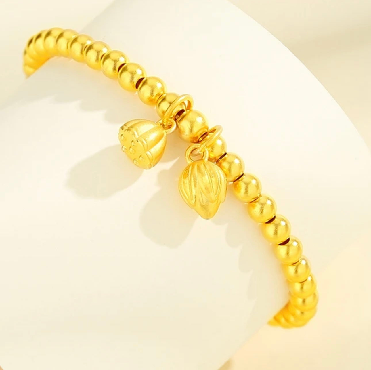 【Last Day ALERT!! Best Price of the YEAR: Best Price of the YEAR】-- Two Lives in Joy Ancient Gold Bracelet Women's Round Beads Gold-plated Lotus Design Fortune-transferring Gold Beads Rerhy