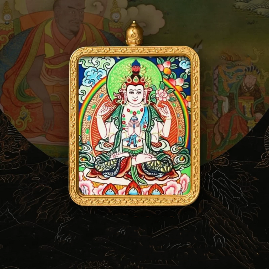 Hand-Painted Amulet Buddha Card Painting Ensuring Peace and Auspiciousness Warding Off Evil Spirits Necklace Pendant My Store