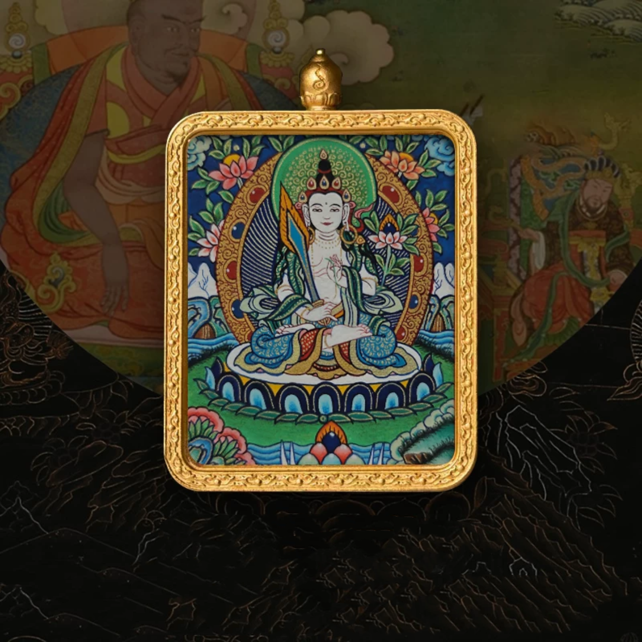 Hand-Painted Amulet Buddha Card Painting Ensuring Peace and Auspiciousness Warding Off Evil Spirits Necklace Pendant My Store