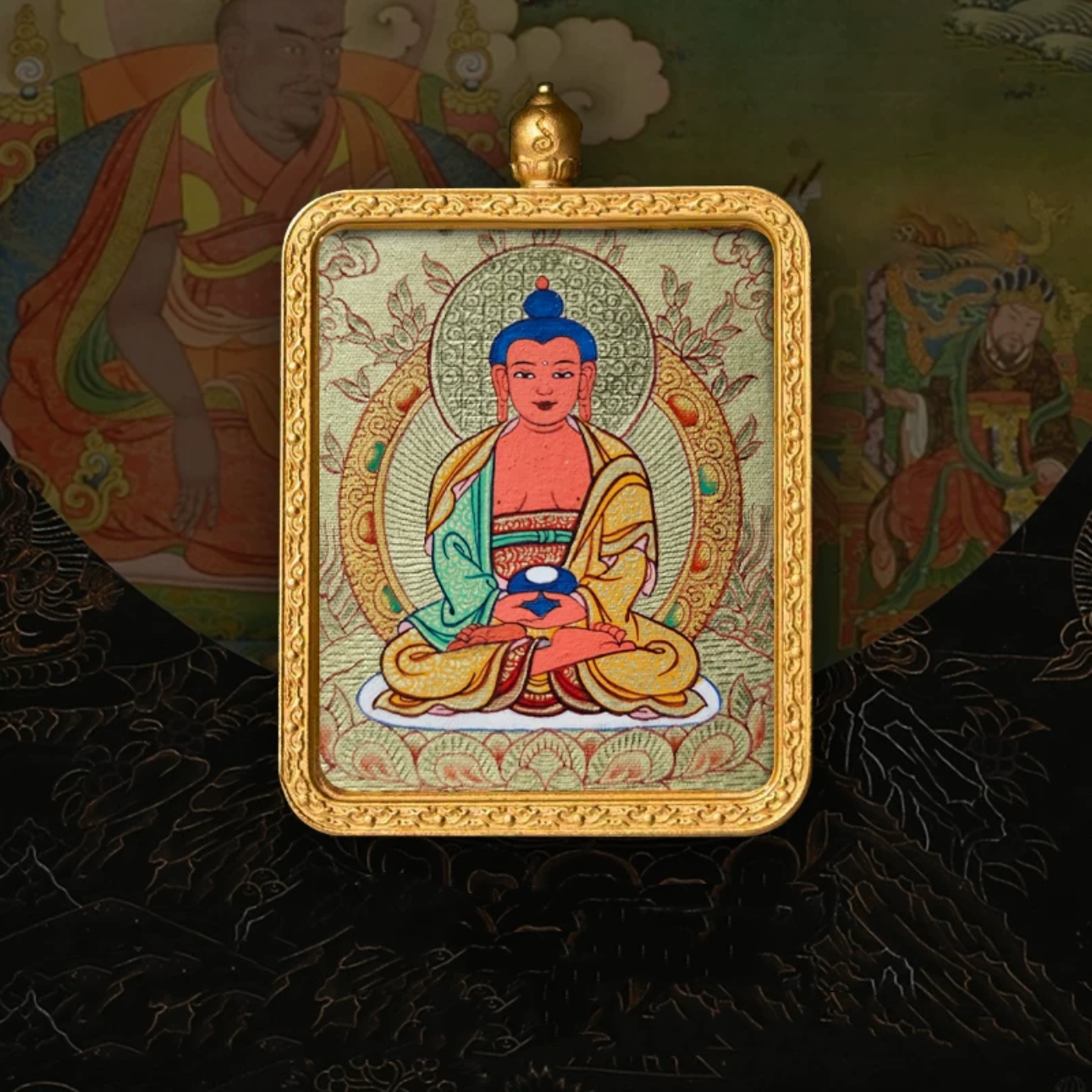 Hand-Painted Amulet Buddha Card Painting Ensuring Peace and Auspiciousness Warding Off Evil Spirits Necklace Pendant My Store