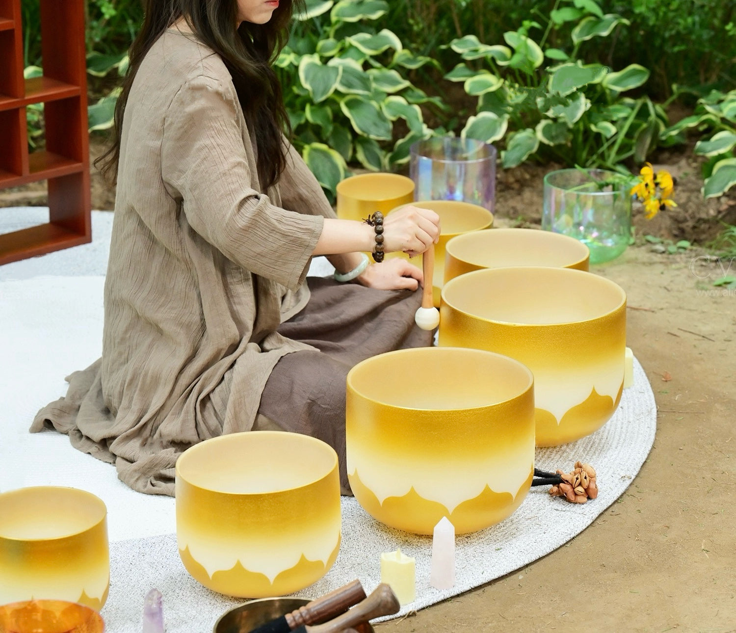 Wealth Gold Chakra Quartz Crystal Singing Bowl Sounds Bowl Mallet Strikers and Carry Bag for Meditation, Yoga, Spiritual, Body Healing My Store