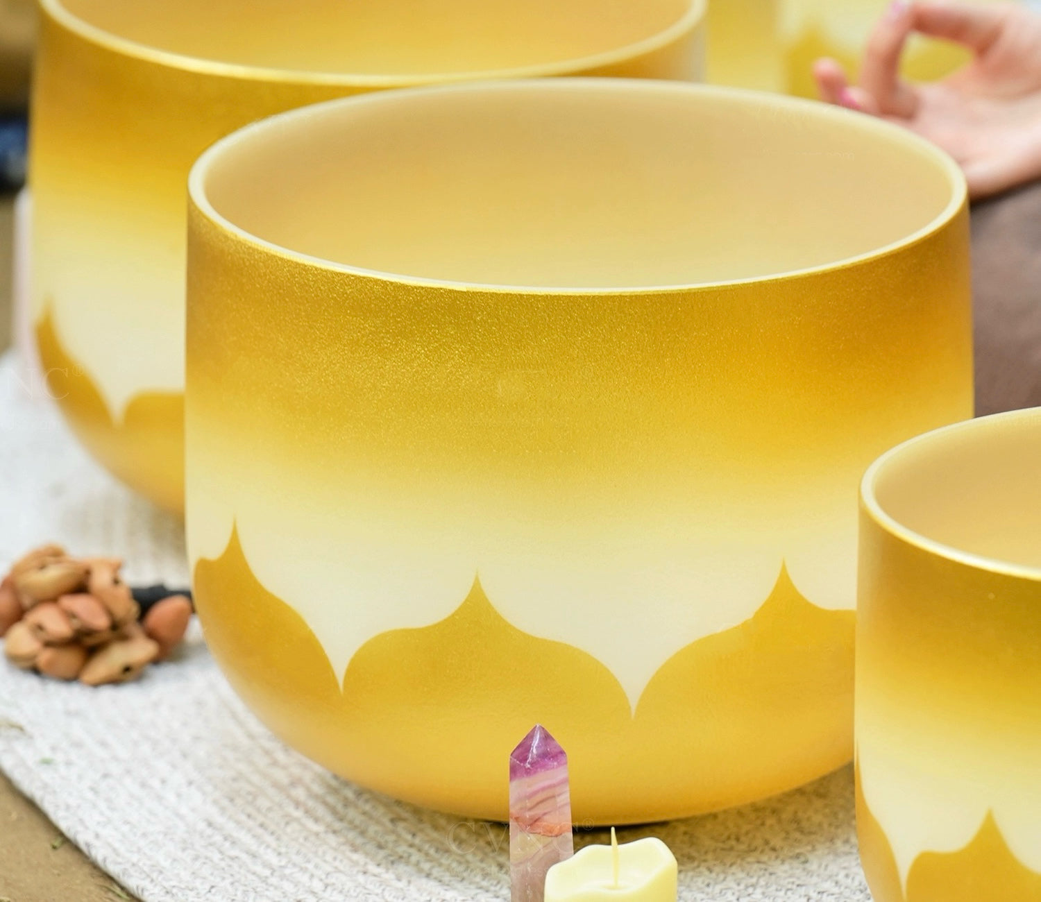 Wealth Gold Chakra Quartz Crystal Singing Bowl Sounds Bowl Mallet Strikers and Carry Bag for Meditation, Yoga, Spiritual, Body Healing My Store