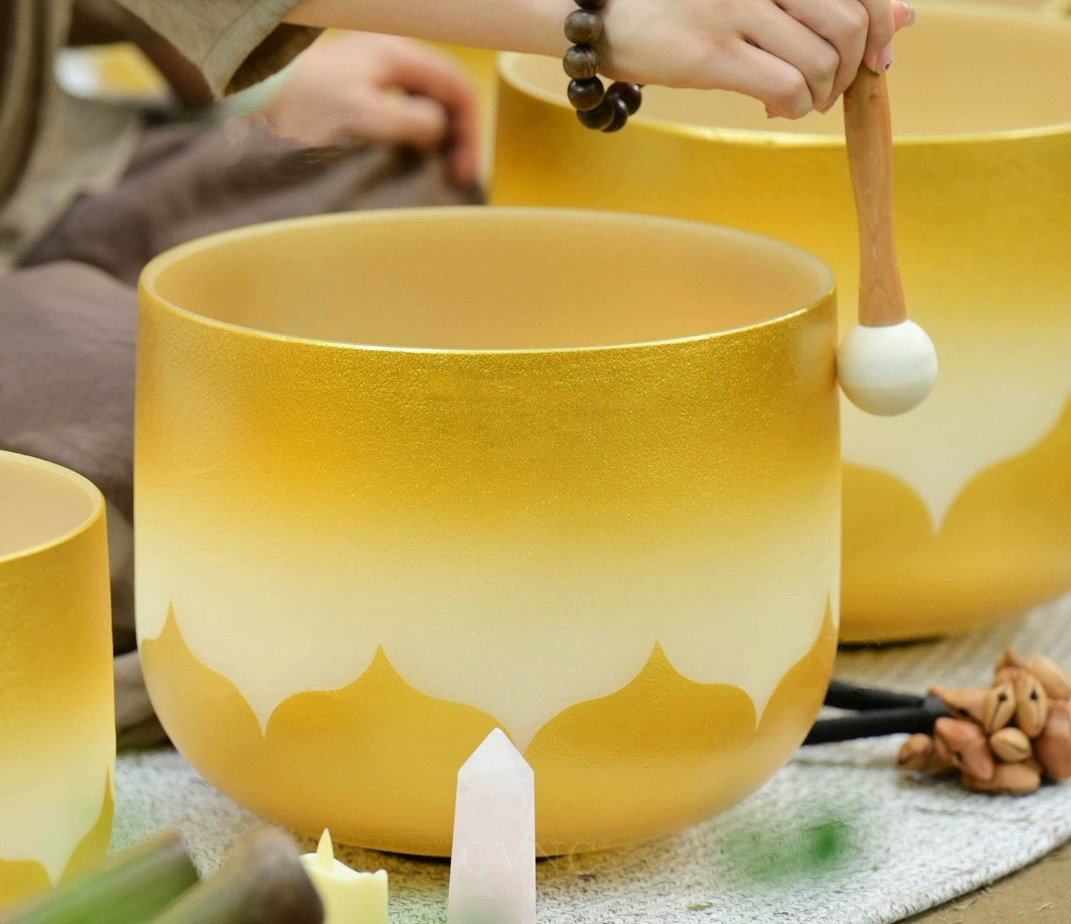 Wealth Gold Chakra Quartz Crystal Singing Bowl Sounds Bowl Mallet Strikers and Carry Bag for Meditation, Yoga, Spiritual, Body Healing My Store