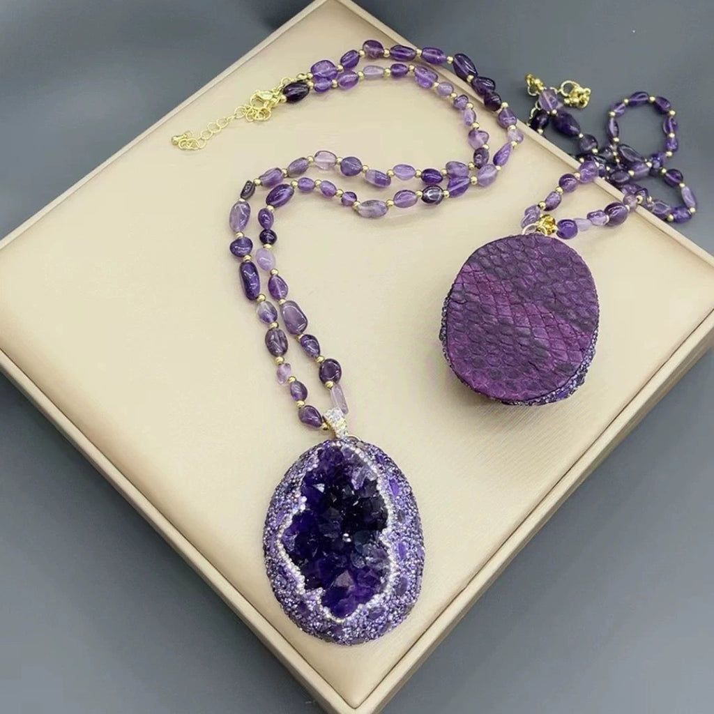 Crystal Cave Natural Rose Stone Love Trouble Stone Chakra Reiki Balance Crystal Necklace My Store