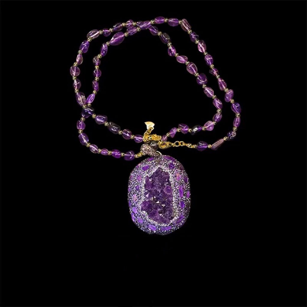 Crystal Cave Natural Rose Stone Love Trouble Stone Chakra Reiki Balance Crystal Necklace My Store