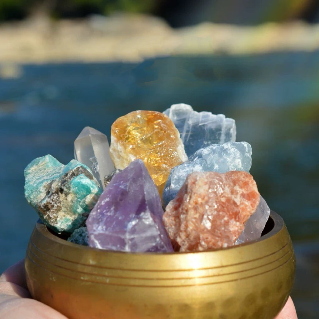 Authentic Handcrafted Nepalese Singing Bowl and 7 Crystal Stones Natural Stone Set My Store