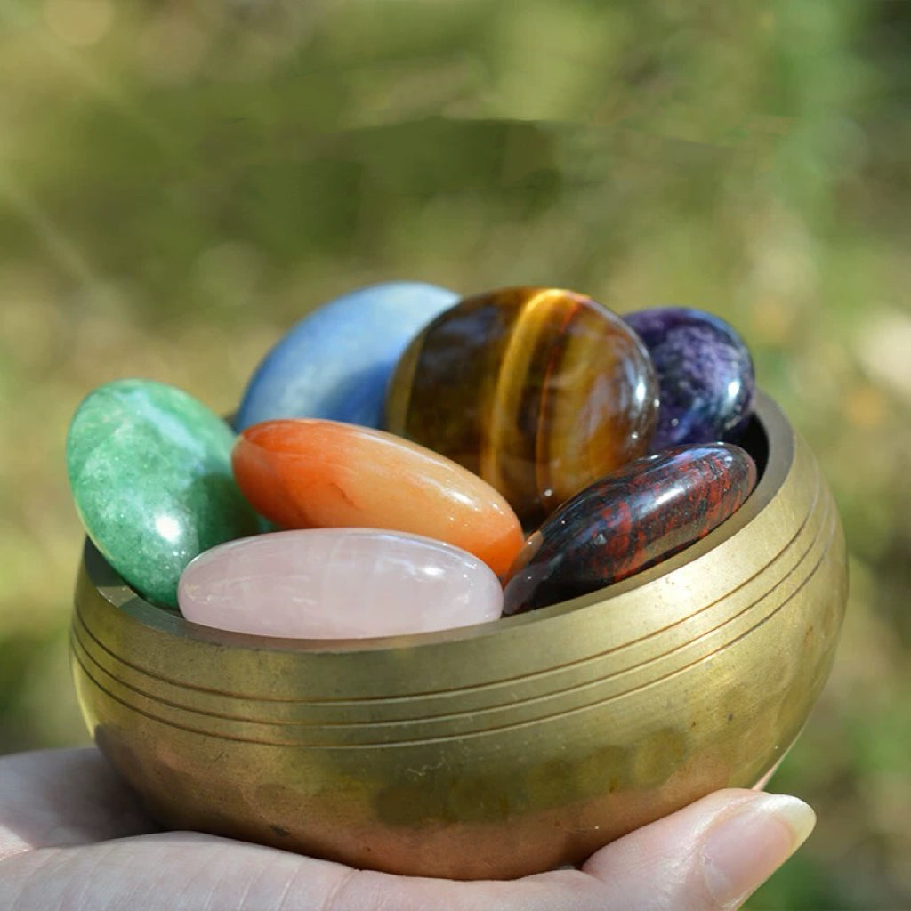 Authentic Handcrafted Nepalese Singing Bowl and 7 Crystal Stones Natural Stone Set My Store