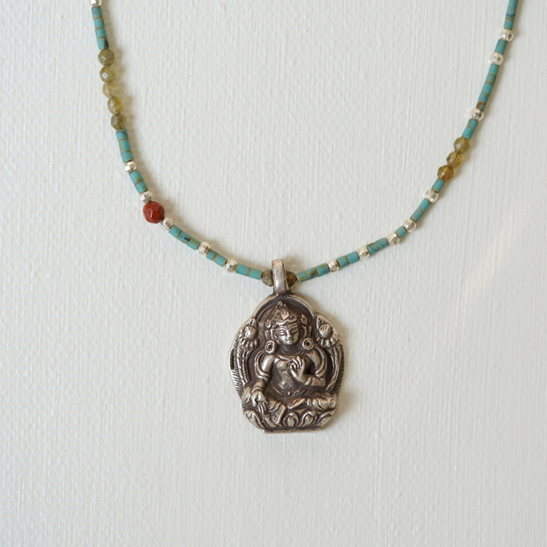 💲New Sterling Silver Nepalese Handmade Buddha Necklace Crystal Glass Pendant My Store