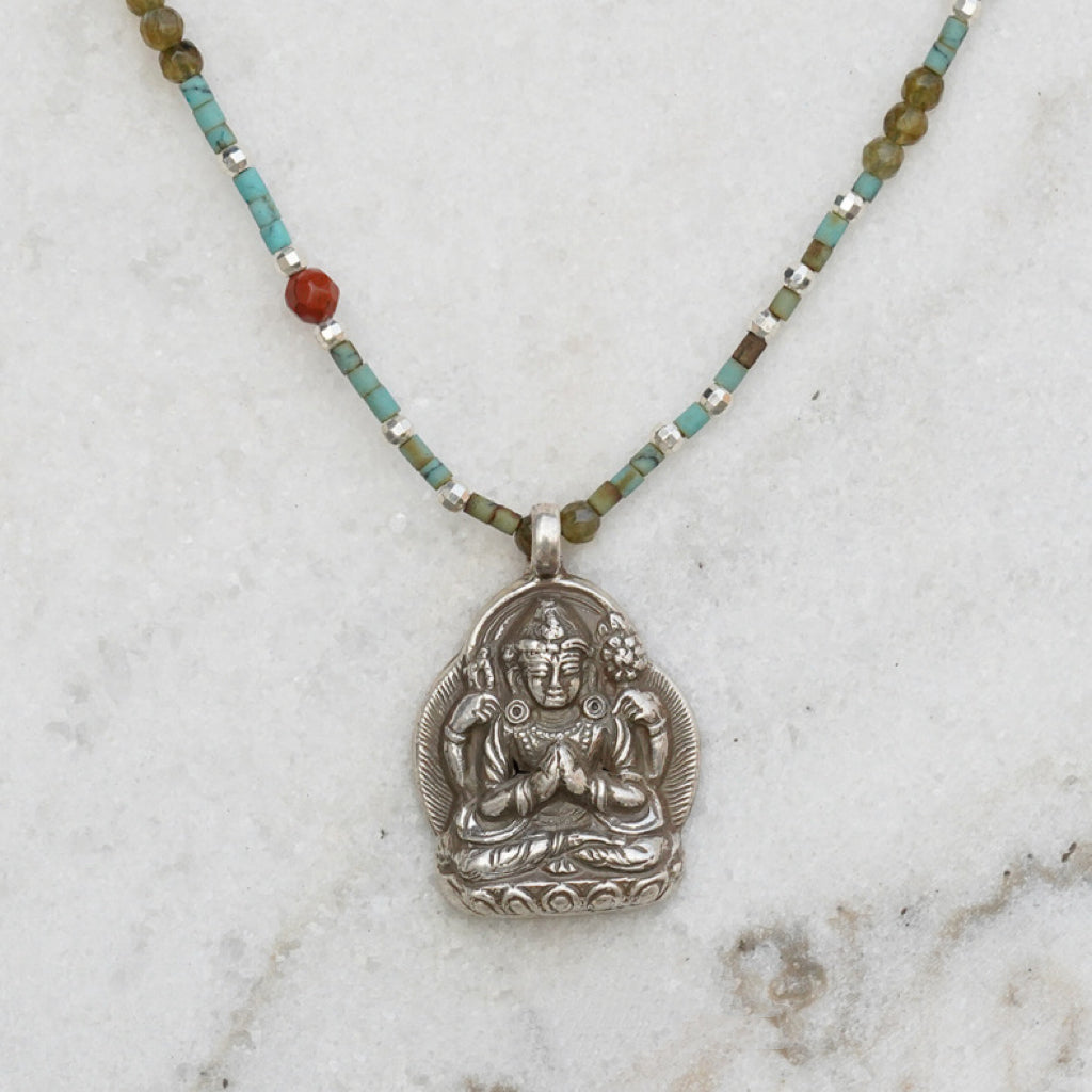 💲New Sterling Silver Nepalese Handmade Buddha Necklace Crystal Glass Pendant My Store