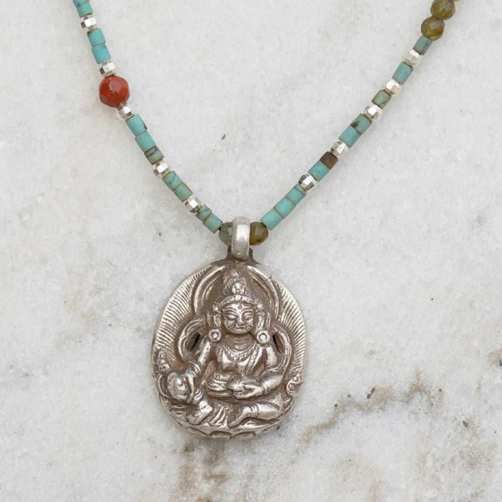 💲New Sterling Silver Nepalese Handmade Buddha Necklace Crystal Glass Pendant My Store
