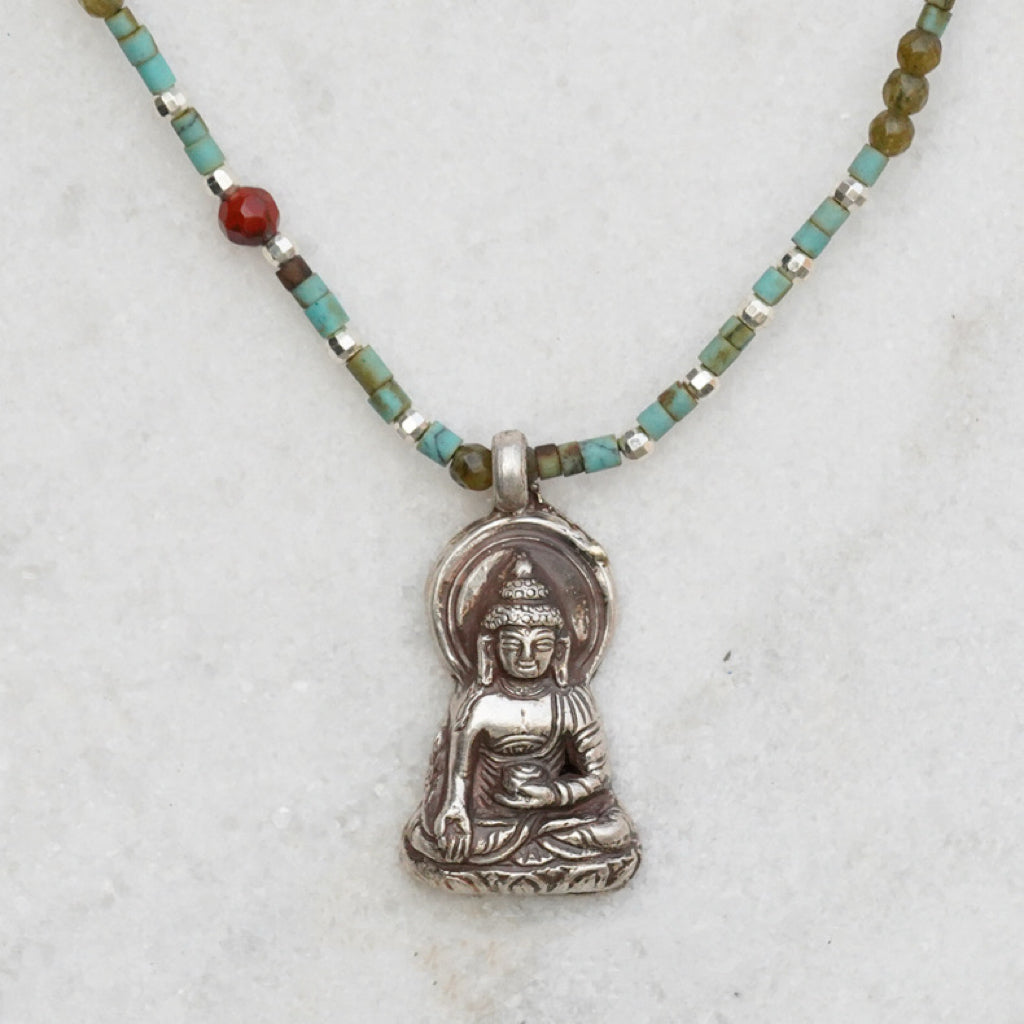 💲New Sterling Silver Nepalese Handmade Buddha Necklace Crystal Glass Pendant My Store
