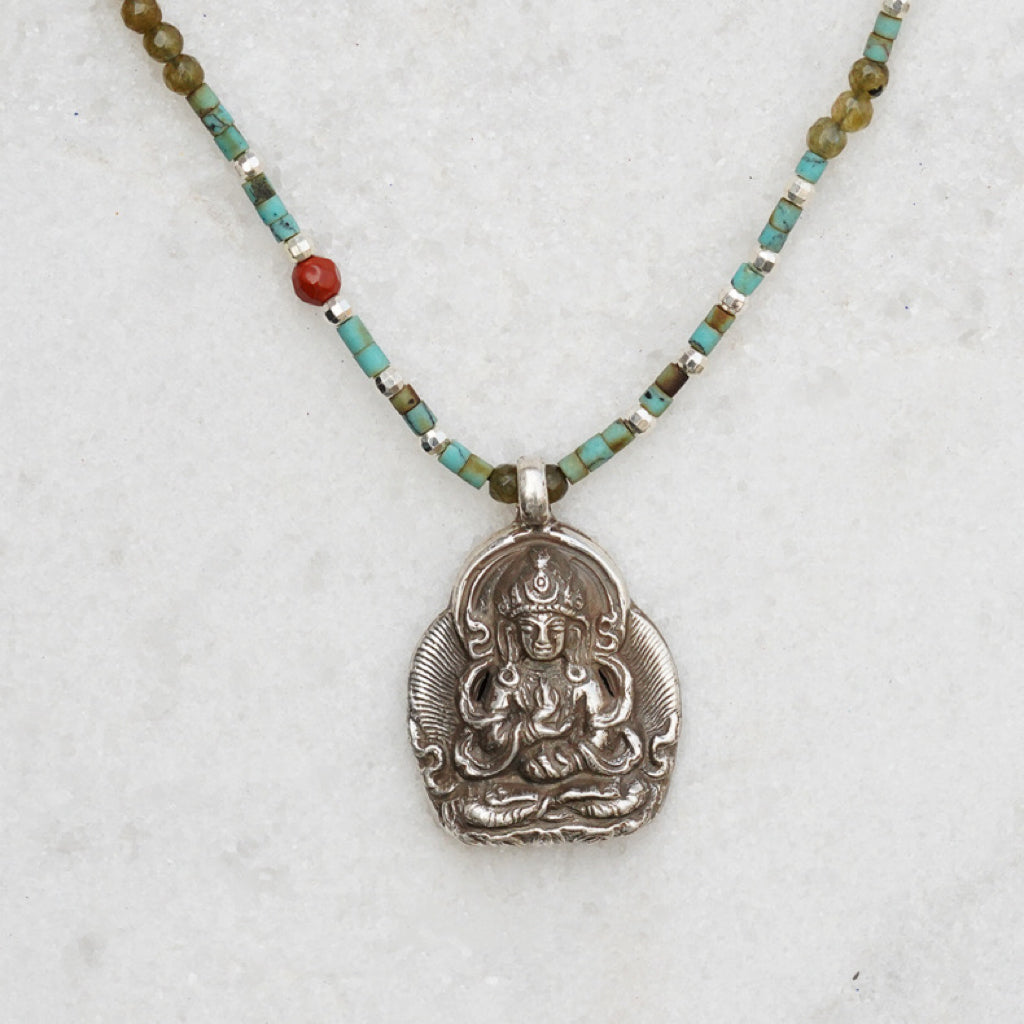 💲New Sterling Silver Nepalese Handmade Buddha Necklace Crystal Glass Pendant My Store