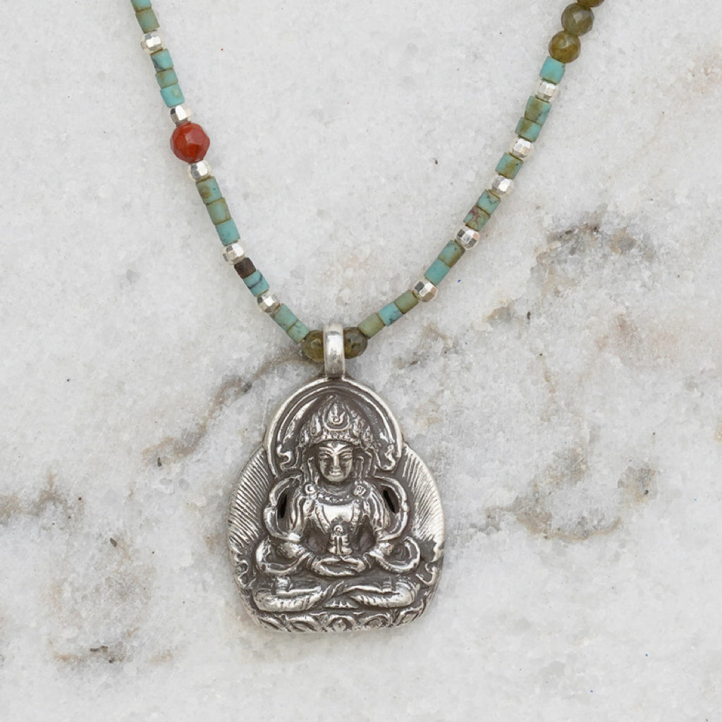💲New Sterling Silver Nepalese Handmade Buddha Necklace Crystal Glass Pendant My Store